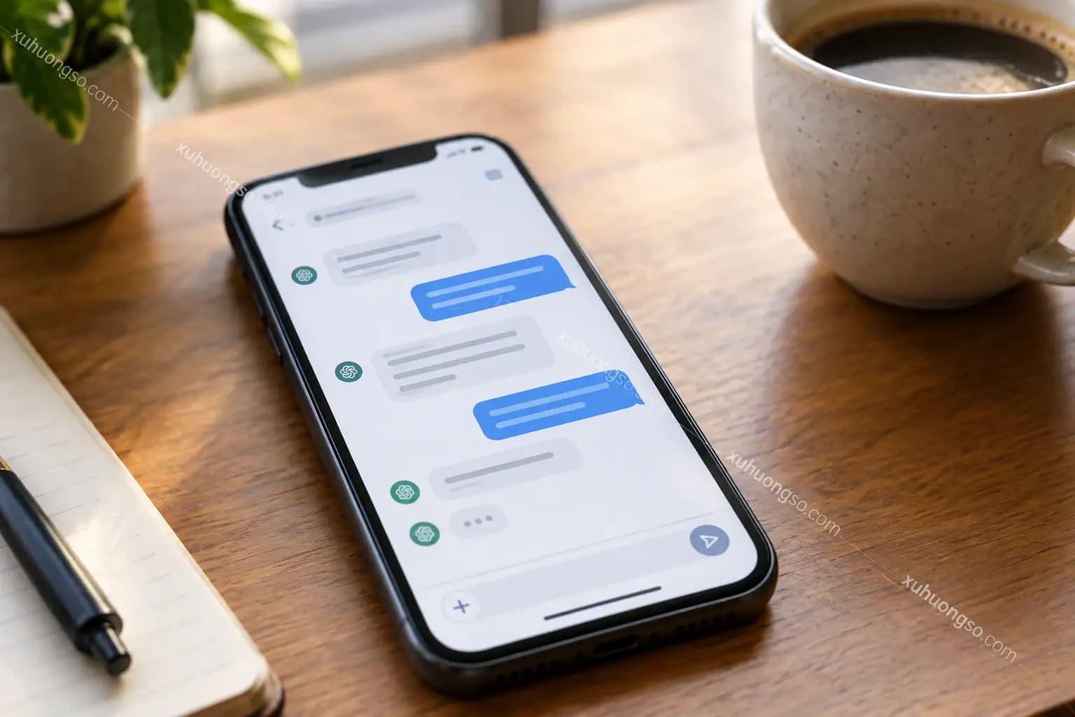 Màn hình điện thoại minh hoạ giao diện chat AI dùng để tự động hoá công việc